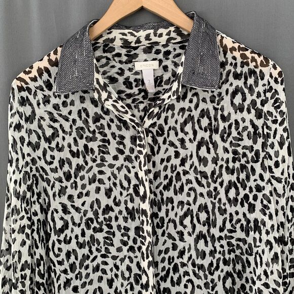 Chico's Tops - Chicos Chiffon Button Up Blouse Large Sheer Leopard Cheetah Mob Wife Glam Chic